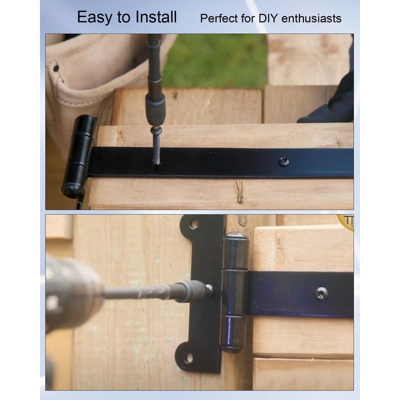 24 Inch Black Heavy Duty Gate Hinges with Mounting Screws,
