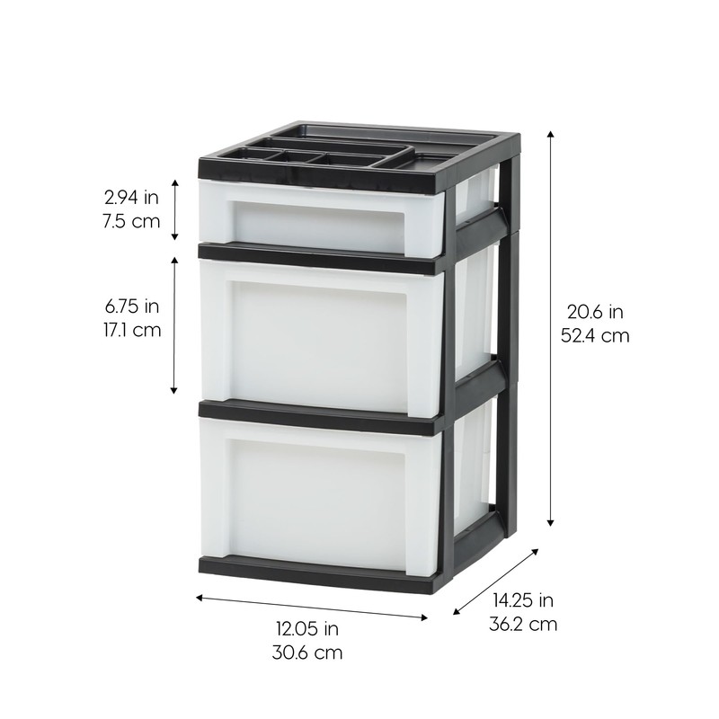IRIS USA Plastic Drawer Storage Organizer Rolling Cart, 3-Drawers, for