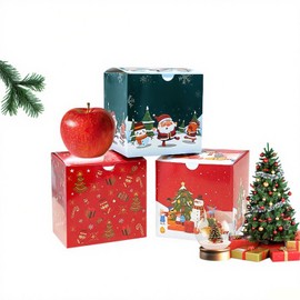 HOUPOUSEN 10 Pack Christmas Gift Boxes with Lids,5x5x5inch Square Boxes,Christmas Party Boxes with 3 Different Designs Suitable for Party, Wedding, Xmas,Holidays, Birthdays