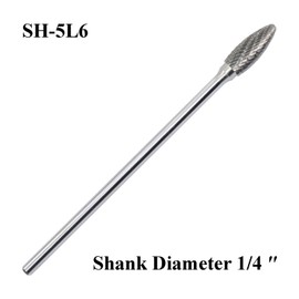 SH-5L6 Tungsten Carbide Burr Rotary Lengthened File Flame Shape Double Cut with 1/4''Shank for Die Grinder Drill Bit