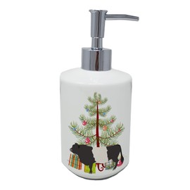 Caroline's Treasures BB9198SOAP Belted Galloway Cow Christmas Ceramic Soap Dispenser, Teal Hand Soap Dispenser Pump Bottles for Bathroom Kitchen, Empty Refillable Liquid Soap Container
