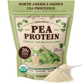 Seedboy Organic Pea Protein Powder Unflavored, 1 lb, 20g Plant-Based Protein, USA Processed & USA/Canada Grown, Vegan, Dairy-Free, Soy-Free, Gluten-Free, Glyphosate-Free, Unsweetened