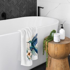 ALAZA Hand Towel Set of 1 100% Cotton Bath Towels Spring Blue Hummingbird for Bathroom Housewarming Decor Gifts