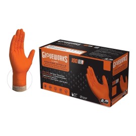 Guante Industrial Nitrilo 8 Micras Talla Chica Caja 100 Pz Naranja Chica (s)