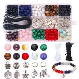 Candygirl Lava Beads 418 Pieces Colourful Chakra Beads, 8 mm Semi-Precious Chakra Beads, Stone Chakra Beads Kit Natural Crystal Chakra Beads, Gemstone Chakra Beads for Adults, Jewellery Craft Set