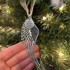 BTORER Christmas Memorial Baubles, “I Have An Angel Watching Over Me” Round Shape Design Angel Wings Shaped Pendants 2024 Christmas Tree Ornaments Ribbon Hanging Decoration