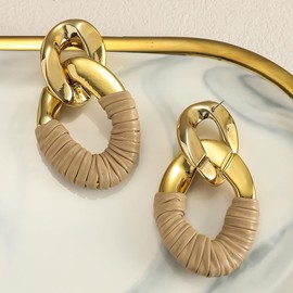 Chunky Gold Statement Earrings for Women Large Irregular Geometric Drop Dangle Earrings Exaggerated Thick Wrap Jewelry(White)