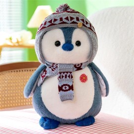 Herfair Penguin Cuddly Toy, Penguin Plush Doll with Hood, Penguin Stuffed Toy Cuddly Toy Gift (27 cm, Blue)