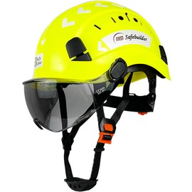 SAFEBUILDER Safety Helmet Hard Hat with Visor Adjustable Lightweight Vented ABS Work Helmet ANSI Z89.1 Approved Ideal for Industrial & Construction (Fluorescent Yellow with Tinted Visor)