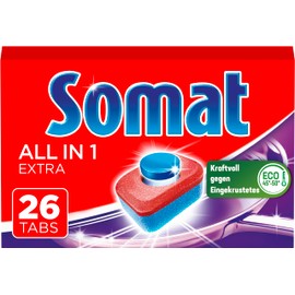 Somat All in 1 Extra Dishwasher Tabs (26 Tabs), Dish Rinse Tabs for Radiant Cleanliness Even at Low Temperatures, Fight Even Dried Residues