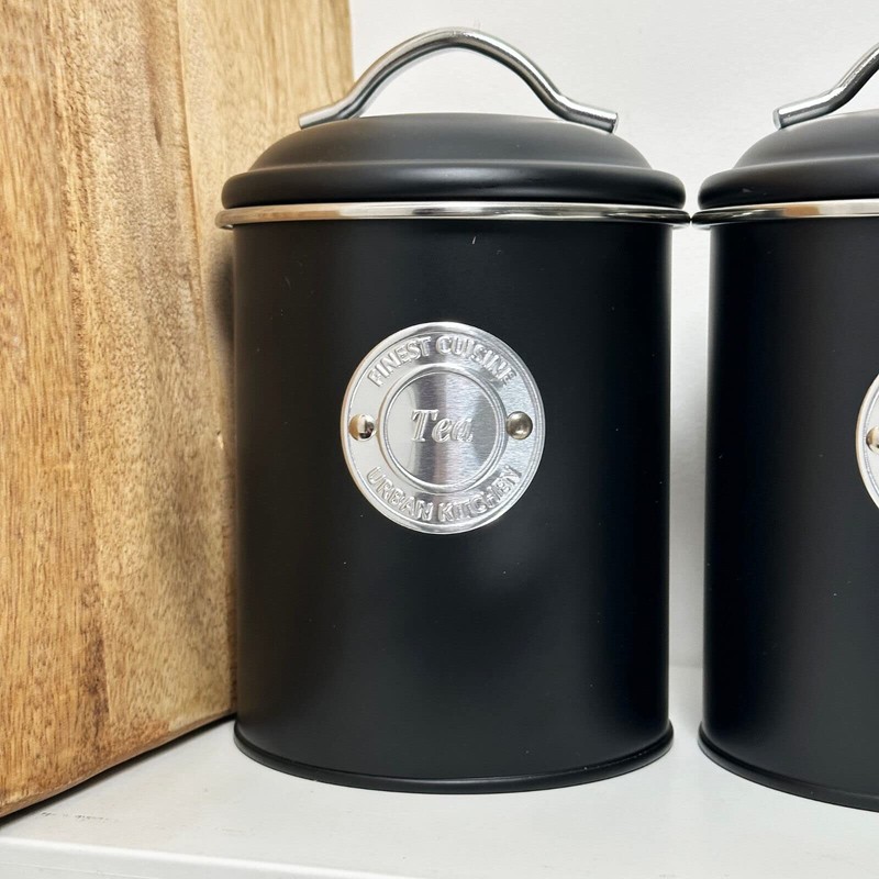 Darthome Black Tea Coffee Sugar Canisters Metal Airtight Lid Kitchen