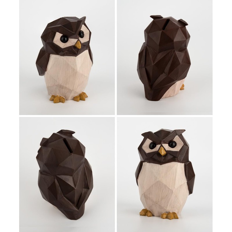 Animal Owl Wood Grain Polyresin Suora Money Box