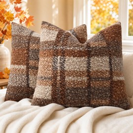 decorUhome Faux Fur Plaid Throw Pillow Covers 18X18 Set of 2 Autumnal