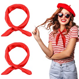 Larrel Pack of 2 Women's Silk Scarf, 60 x 60 cm, Hair Scarf, Women's for Tying Plain Vintage Scarf Made of Satin Imitation Silk, Soft, Lightweight Silk Scarf for Women and Girls, red