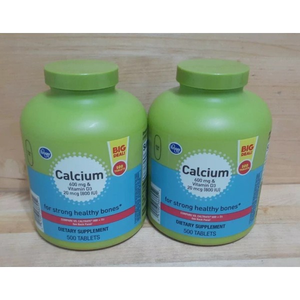 Kroger 2 PACK: Calcium 600 mg w/Vitamin D3 VALUE SIZE