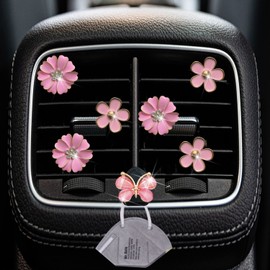 6 Pcs Pink Daisy Air Vent Clips, Cute Flower Car Air Fresheners Vents Clips Car Diffuser Vent Clip Car Interior Decor Charm Cute Car Accessories Car Decoration for Women + Cute Butterfly Mask Hook