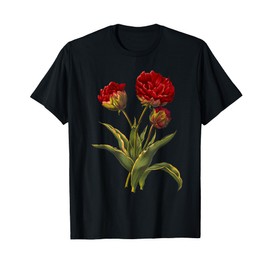 Red Tulips Flower Botanical Vintage Floral Art T-Shirt