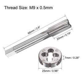 TOP-VIGOR M9 x 0.5mm Metric Tap and Die Set, Machine Thread Screw Tap with Round Threading Die, Heavy Duty Tap & Die Kit for DIY, Repair, Cutting External and Internal Thread