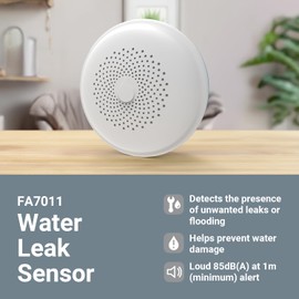 FireAngel FA7011 Water Leak Sensor - Water Leak Detector - Flood Water Sensor Alarm for Kitchen, Bathroom, Basement, Laundry Room - White