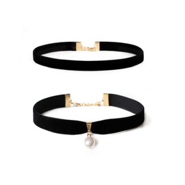 Gothic Black Velvet Choker Necklace Set Vintage Punk Simple Thin Pearl Pendant Cloth Choker Necklace Jewelry for Women-Pearl