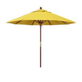 California Umbrella 9' Round Hardwood Frame Market Umbrella, Stainless Steel Hardware, Push Open, Lemon Olefin