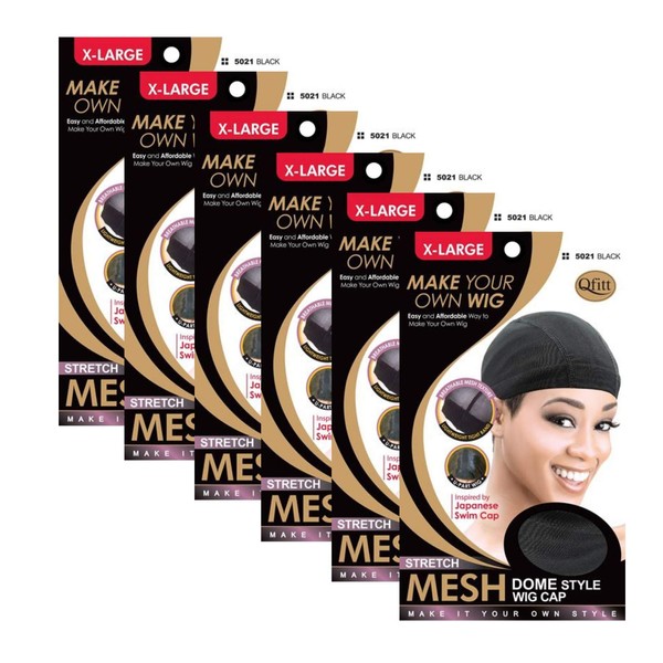 (6 Pack) Qfitt - Mesh Dome Style Wig Cap Extra Large #5021