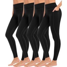 MIRITY 4 Pack Yoga Leggings with Pockets for Women - High Waist Tummy Control Pants for Workout