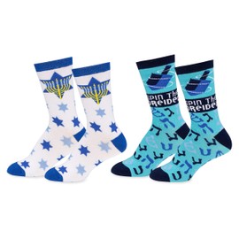 Everything Legwear Mens & Womens Fun Novelty Holiday Christmas Hanukkah Socks- One Size Fits Most-Menora With Stars/Spin The Dreidel-One Size Fits Most