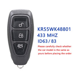 433MHZ 2016 For Ford Kuga Fob For Ford Focus Fiesta Keyless Fob For Ford Galaxy Fob For Ford Mondeo Fob Ford S -max Fob KR55wk48801 For Ford Galaxy Fob ID63(83)Chip