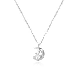 S925 Sterling Silver Women Choker Necklaces 18k Gold Plated Moon Pendant Necklace with Cubic Zirconia, Elegant Jewelry Gift for Wife, Girlfriend, Birthday, Christmas, Mother’s Day, Weddings (Silver)