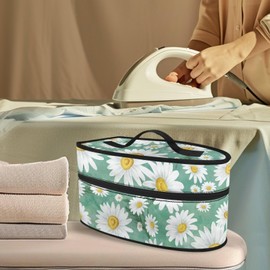 LVEWYB Daisy Green Iron Tote Bag Stain Resistant Travel Irons Storage Box Washable Protective Carrying Bag with Handle Compatible with Most Irons