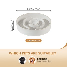 Havniva Ceramic 9.5inch Dog Bowl Slow Feeder for Large Dog, Pet Slow Dish, Stop Bloat, Preventing Choking(Single Bowl, Reactived Glaze -White)