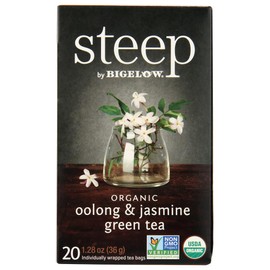 steep Organic Oolong with Jasmine Green 20 Count Box, Certified Organic, Gluten-Free, Kosher Tea in Foil-Wrapped Bags