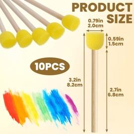 Pndeyo 10pcs Round Sponge Brushes for Painting, Foam Paintbrushes with Wooden Handle, Sponge Paint Brush Staining Tool for DIY Arts and Crafts- Yellow