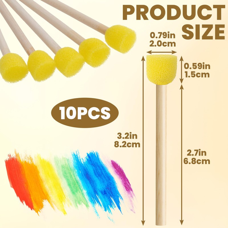 Pndeyo 10pcs Round Sponge Brushes for Painting, Foam Paintbrushes with