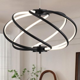 CHYING Modern Chandelier Black LED Pendant Light Dimmable Contemporary Chandelier for Dining Room Kitchen Living Room Foyer Entryway 3000K-6000K