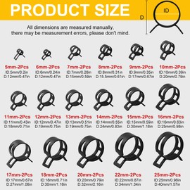 32PCS 17 Size Spring Hose Clamps, Black Spring Band Hose Clamp Tool (5-25mm) Constant Tension Steel Clamps for Fuel Lines with Interfaces Vacuum Hoses 5/6/7/8/9/10/11/12/13/14/15/16/17/18/20/22/25mm