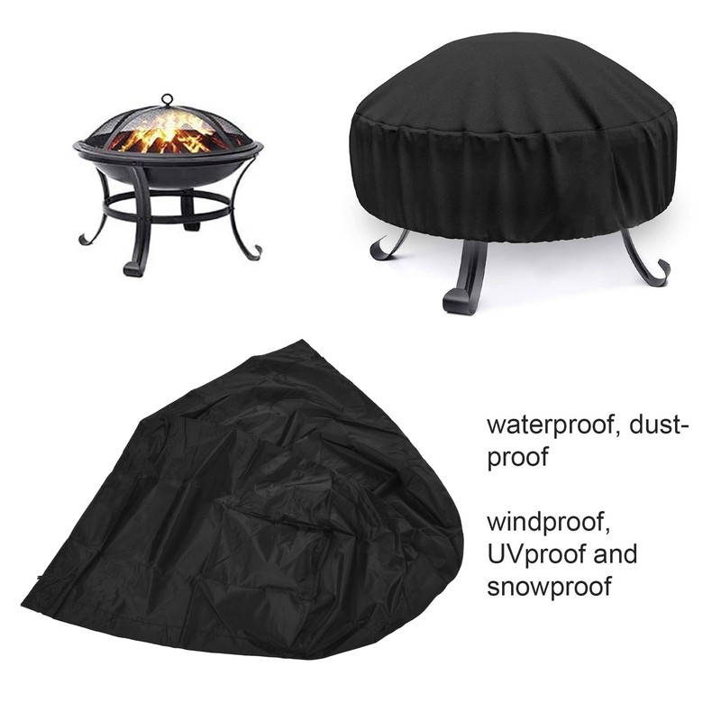 Fire Pit Cover Round Black Waterproof Dustproof Polyester Fiber Firepit