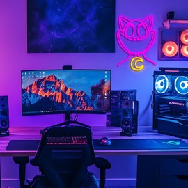 Alicegent Smiling Cat LED Neon Sign - Purple Moonlit Gaming Decor Unlock Hidden Levels of Ambiance in Modern Spaces