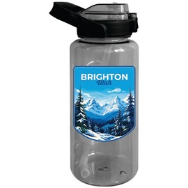 Brighton Utah Ski Resort Mountain Design Souvenir 64 oz Large Water Bottle with Screw-on Top and Straw 4-Pack