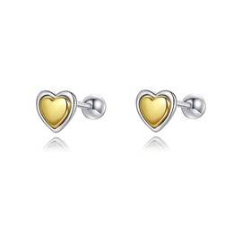 Cute Heart Cartilage Tiny Stud Earrings 925 Sterling Silver Gold Silver Tone Love Hearted Tragus Screw Back Ball Sleeper Helix Small Studs Earring Fashion Jewelry Gifts Valentine's Day 18G