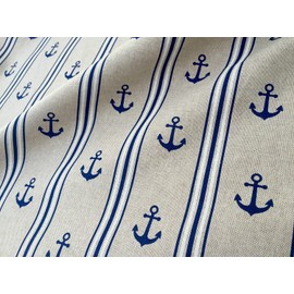Marine Anchor Stripe Print Fabric - Curtain Upholstery Material - 140cm Wide - Navy Blue & White (1 Metre)