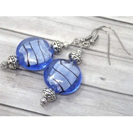 Venezia stainless steel earrings and pastel blue Murano glass flat beads