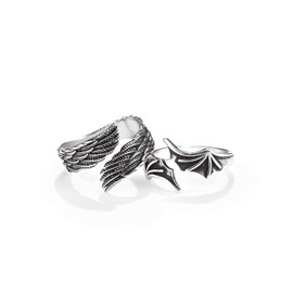 Matching Rings for Couples Best Friends - Adjustable Rings Promise Rings for Him Her, Wings Shaped Hugging Protection Jewelry - Gift Wrap (Retro)