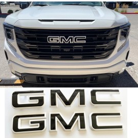 GMC Front & Rear Emblem Flat White Black For 2019-24 GMC Sierra 1500 2500HD 3500HD