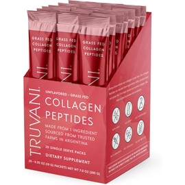 Truvani Hydrolyzed Collagen Peptides | Unflavored | 20 Single Serving Stick Packs | 20g Grass-Fed Collagen Protein Powder | Promotes Hair, Skin, and Nail Health | Dairy & Gluten Free | Women & Men