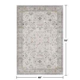 Hazo Haus Boho 4x6 Living Room Rug - Light Grey Modern Vintage Eclectic Floral Pastel Neutral Taupe, Washable Low Pile Non-Slip Area Rugs for Kitchen, Mudroom, Bedroom Beside Bed, Office
