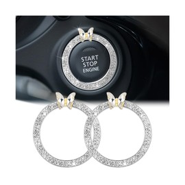 KHGUZ 2PCS Bling Car Engine Start Stop Decoration Ring, Crystal Rhinestone Auto Push Start Button Ignition Ring Sticker, Vehicle Decor Accessories for Women Girls, Universal for Vehicles (White)