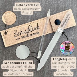 SCHMIERZEUG Glass Nail File – Premium Glass Manicure Stick with Felt Case – Smooth, Precise Nail Shaping for All Edges & Corners – Extra Gentle, Durable, EU-Certified Glass for Brilliant Nail Care