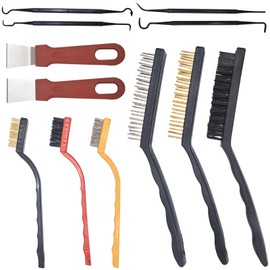 Wire Brush Small Set, Wire Brush Set, Brass Brush, Stainless Steel Brush, 3 Pieces Nylon Copper Wire Brush, 3 Pieces Small Wire Brushes, 2 Cleaning Scrapers, 4 Double End Hooks